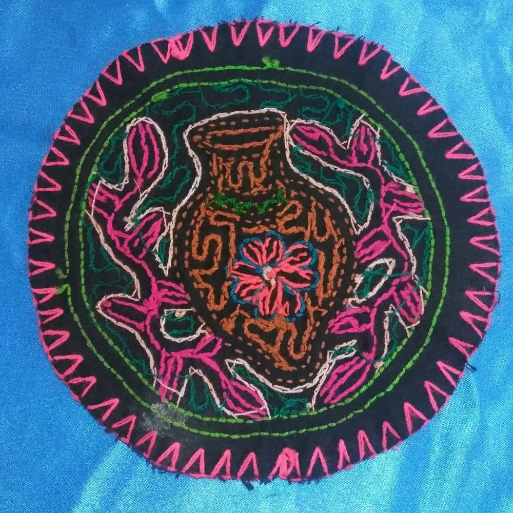 Amazon jungle hand embroidered shipibo rug